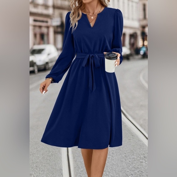 Timeless Grace Long Sleeve Notched Dress - Picture 3 of 5